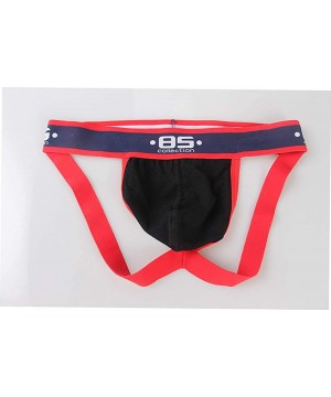 G-Strings & Thongs Men's 3-Pack Cotton Jock Strap Low-Rise Jockstrap Thong Underwear - Black/Navy/Red - CN19DDZIMY9