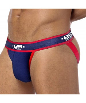 G-Strings & Thongs Men's 3-Pack Cotton Jock Strap Low-Rise Jockstrap Thong Underwear - Black/Navy/Red - CN19DDZIMY9