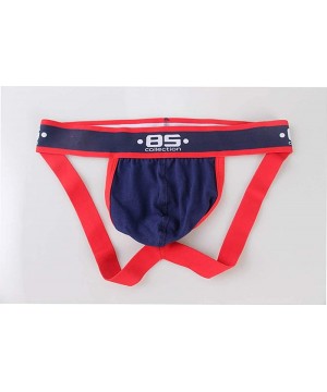 G-Strings & Thongs Men's 3-Pack Cotton Jock Strap Low-Rise Jockstrap Thong Underwear - Black/Navy/Red - CN19DDZIMY9