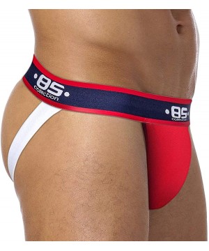 G-Strings & Thongs Men's 3-Pack Cotton Jock Strap Low-Rise Jockstrap Thong Underwear - Black/Navy/Red - CN19DDZIMY9