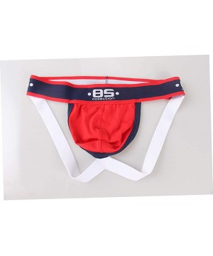 G-Strings & Thongs Men's 3-Pack Cotton Jock Strap Low-Rise Jockstrap Thong Underwear - Black/Navy/Red - CN19DDZIMY9