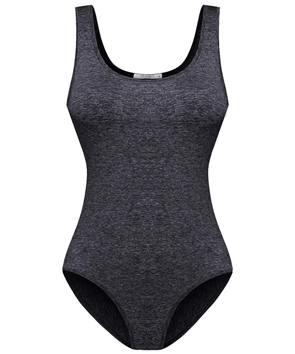 Shapewear Women's Sexy Scoop Neck Bodysuits Jumpsuits - Dark Gray - CK18RLNS8LW