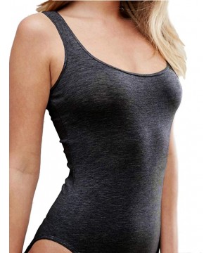 Shapewear Women's Sexy Scoop Neck Bodysuits Jumpsuits - Dark Gray - CK18RLNS8LW