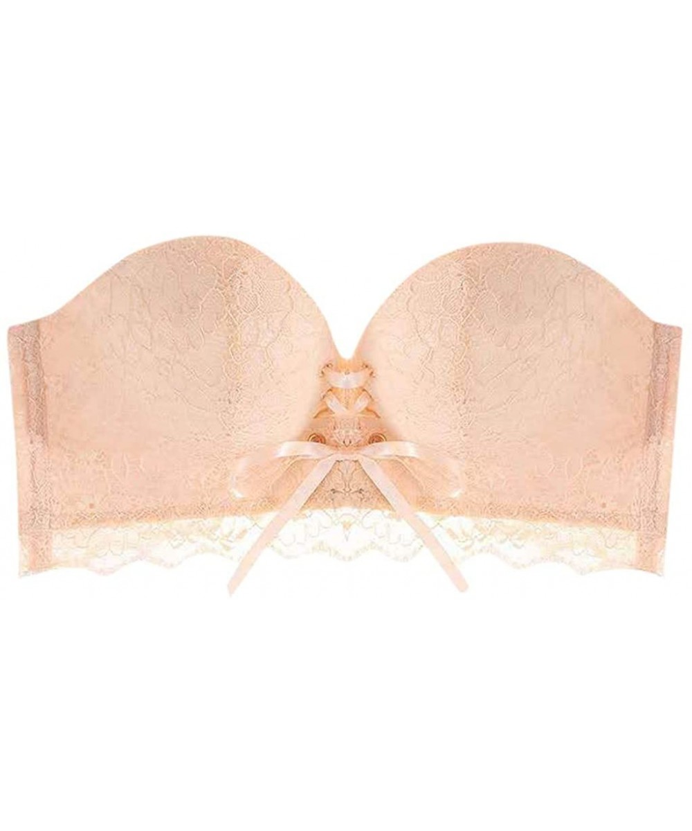 Bras Magic Non-Slip Drawstrings Push Up Lace Bra Strapless Drawstring Bandeau - Beige - CE190G436XR