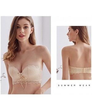 Bras Magic Non-Slip Drawstrings Push Up Lace Bra Strapless Drawstring Bandeau - Beige - CE190G436XR