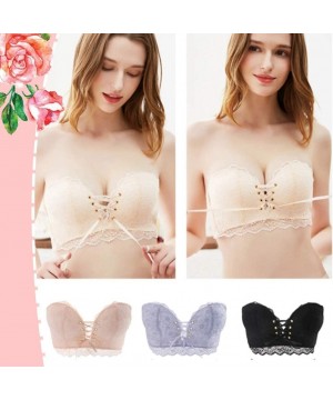 Bras Magic Non-Slip Drawstrings Push Up Lace Bra Strapless Drawstring Bandeau - Beige - CE190G436XR