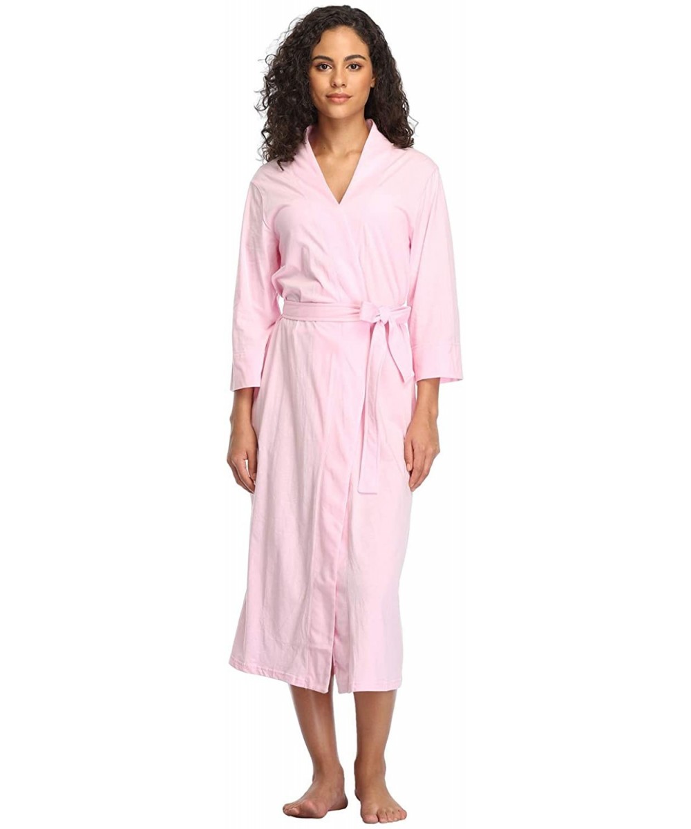 Robes Women's Soft Robes Long Bath Robes Cotton Kimonos Sleepwear Dressing Gown-Solid Color - 100% Cotton-pink - CI194IX6HX8