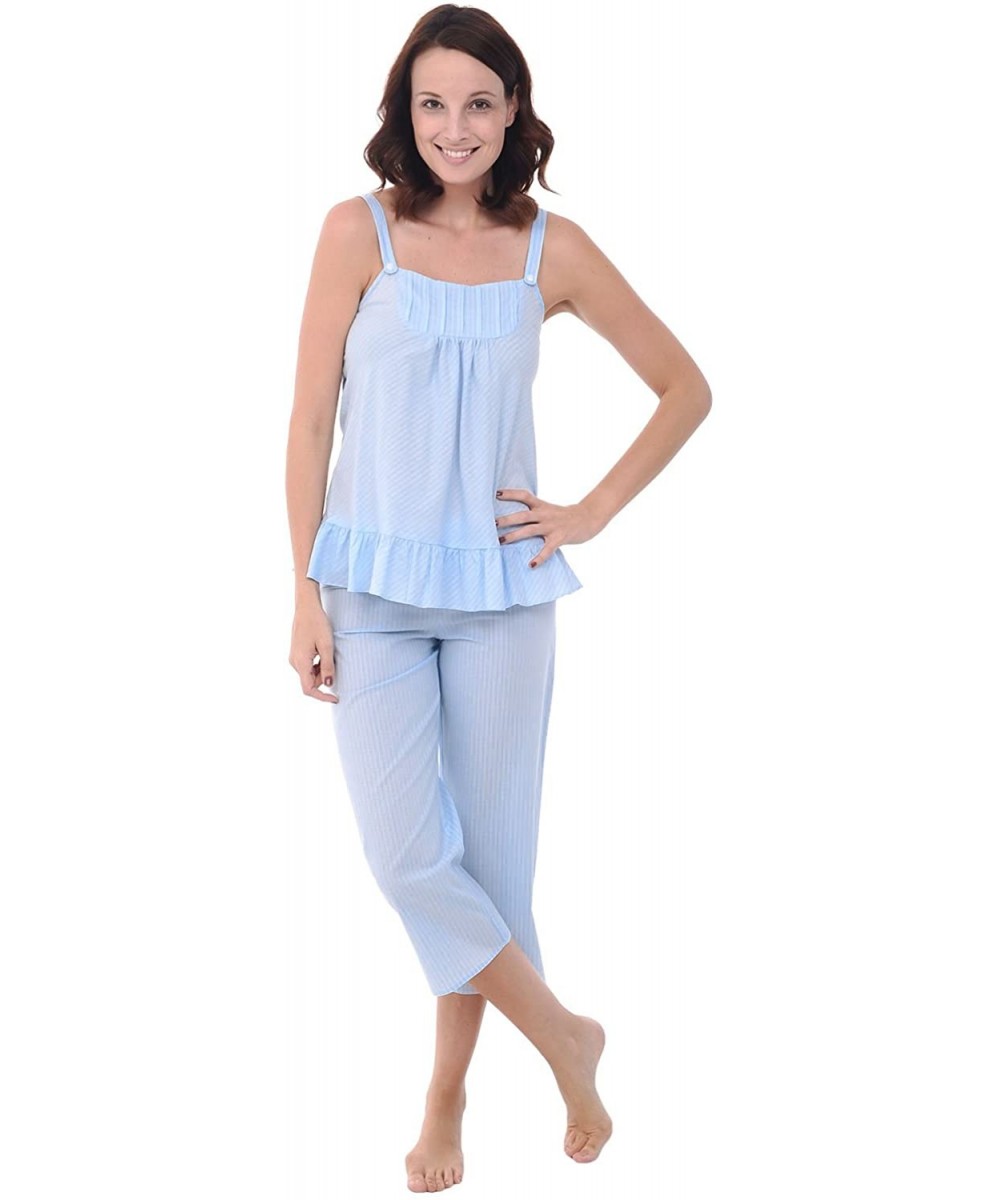 Nightgowns & Sleepshirts Womens 100% Cotton Lawn Sleepwear- Nighgown or Pj Set - Light Blue Striped - CN12N1WTHZK