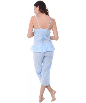 Nightgowns & Sleepshirts Womens 100% Cotton Lawn Sleepwear- Nighgown or Pj Set - Light Blue Striped - CN12N1WTHZK