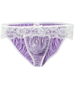 Briefs Men's Sissy Crossdressing Panties Lace Bugle Pouch Bikini Briefs Underwear Nightwear - Purple - C018O9UW6LE