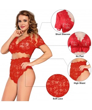 Bras Women Lace Bra and Panty Set Plus Size High Waist 2 Piece Lingerie Set M-5XL - Red - CQ18RML2TRC