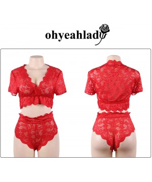 Bras Women Lace Bra and Panty Set Plus Size High Waist 2 Piece Lingerie Set M-5XL - Red - CQ18RML2TRC