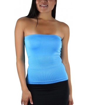 Bras Seamless Layering Tube Top with Built-in Shelf Bra - Full Length - Blue - CK193RA8QED