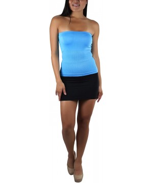 Bras Seamless Layering Tube Top with Built-in Shelf Bra - Full Length - Blue - CK193RA8QED