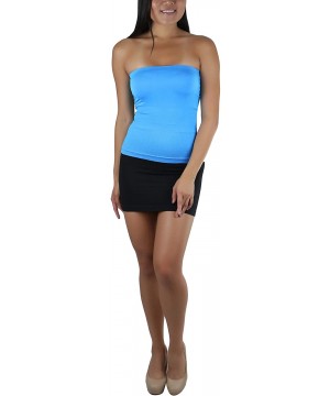 Bras Seamless Layering Tube Top with Built-in Shelf Bra - Full Length - Blue - CK193RA8QED