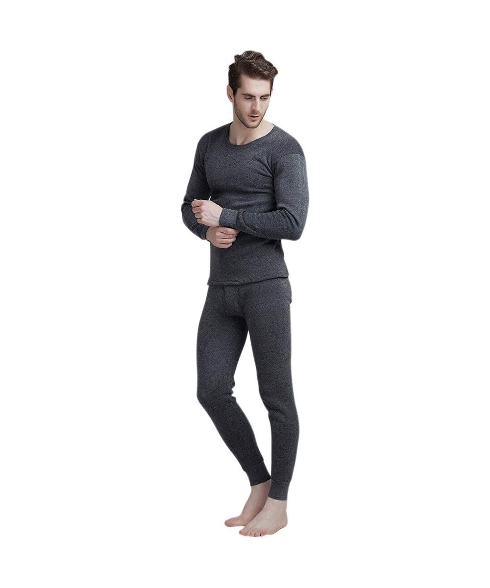 Thermal Underwear Men's Thermal Underwear Set- Fleece Lined Long Johns- Winter Base Layer Top & Bottom Sets for Men - Dark Gr...