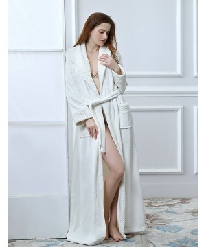 Robes Womens Winter Soft Plush Fleece Robe Long Cozy Loungewear Bathrobe - Ivory White - CC18UWIY8WQ