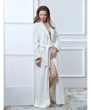 Robes Womens Winter Soft Plush Fleece Robe Long Cozy Loungewear Bathrobe - Ivory White - CC18UWIY8WQ