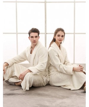 Robes Womens Winter Soft Plush Fleece Robe Long Cozy Loungewear Bathrobe - Ivory White - CC18UWIY8WQ