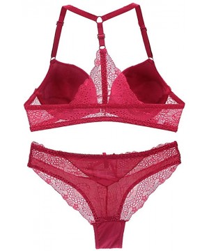 Bras Women's Sexy Lace Front Closure Y-Strap Push Up Seamless Bra Panty Set - Wine Red - C218W38UIR5