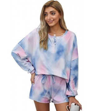 Sets Sexy Long Sleeve Lounge Sweatshirt Shorts Sets Ombre Printed Pj Pajamas - B Navy Blue Tie Dye Knit - CC19D8HSQSH