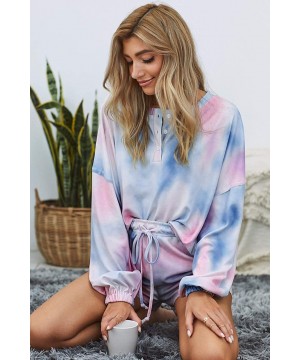 Sets Sexy Long Sleeve Lounge Sweatshirt Shorts Sets Ombre Printed Pj Pajamas - B Navy Blue Tie Dye Knit - CC19D8HSQSH