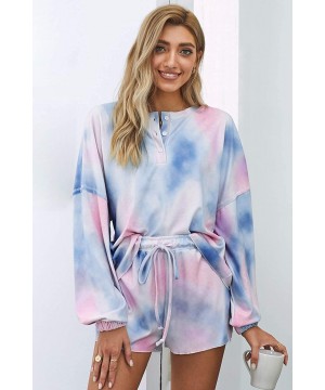 Sets Sexy Long Sleeve Lounge Sweatshirt Shorts Sets Ombre Printed Pj Pajamas - B Navy Blue Tie Dye Knit - CC19D8HSQSH