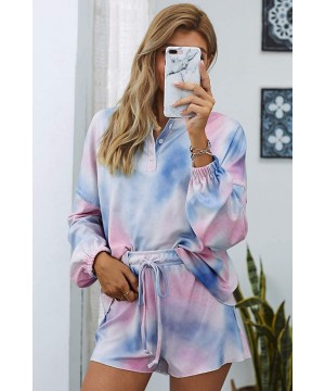 Sets Sexy Long Sleeve Lounge Sweatshirt Shorts Sets Ombre Printed Pj Pajamas - B Navy Blue Tie Dye Knit - CC19D8HSQSH