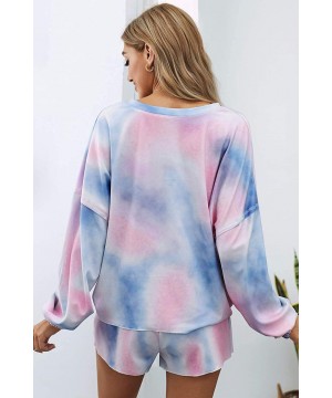 Sets Sexy Long Sleeve Lounge Sweatshirt Shorts Sets Ombre Printed Pj Pajamas - B Navy Blue Tie Dye Knit - CC19D8HSQSH