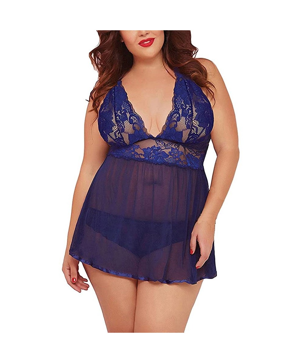 Nightgowns & Sleepshirts Plus Size Lingeries for Women Backless Babydoll Sleepwear Underwear Nightdress Negigees - Blue - CD1...