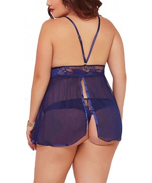 Nightgowns & Sleepshirts Plus Size Lingeries for Women Backless Babydoll Sleepwear Underwear Nightdress Negigees - Blue - CD1...