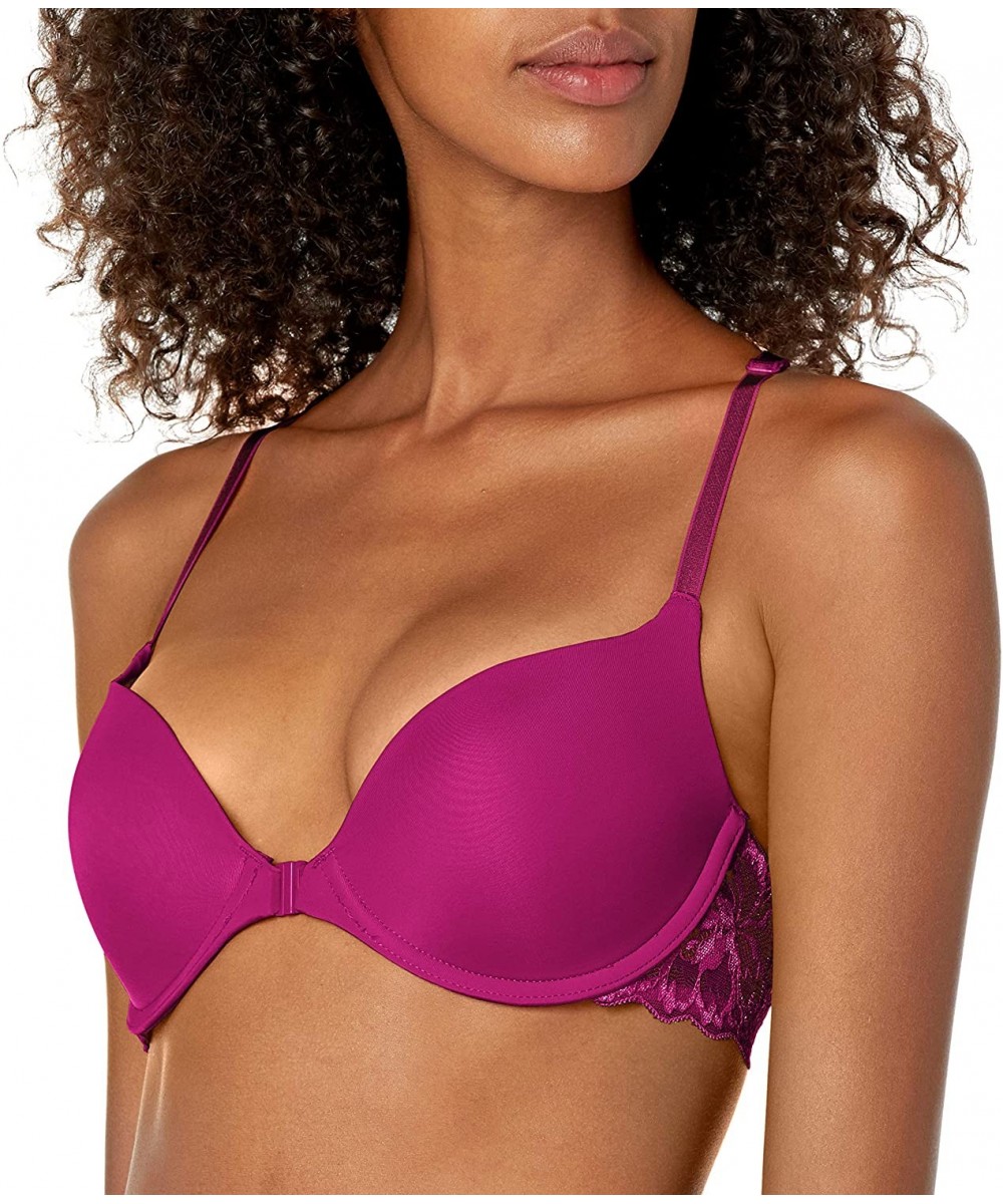 Bras Women's Microfiber and Lace Racerback Push-up Bra with Front Closure - Berry - CU17Z6KGU2S