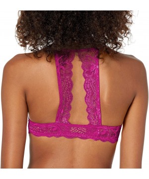 Bras Women's Microfiber and Lace Racerback Push-up Bra with Front Closure - Berry - CU17Z6KGU2S