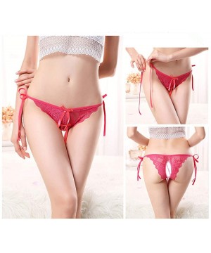 Panties Women's Sexy Open Thong Women's Underwear Low Waist Sexy Lace Panties - Rose Red - CL18KY6NLY0