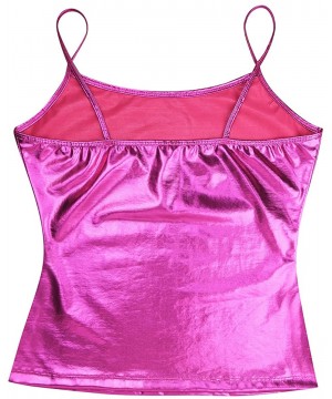 Camisoles & Tanks Women's Metallic PVC Leather Camisole Yoga Jazz Hip Hop Dance Stage Performance Costume - Rose - C218KY7C4CQ