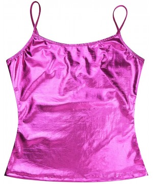 Camisoles & Tanks Women's Metallic PVC Leather Camisole Yoga Jazz Hip Hop Dance Stage Performance Costume - Rose - C218KY7C4CQ