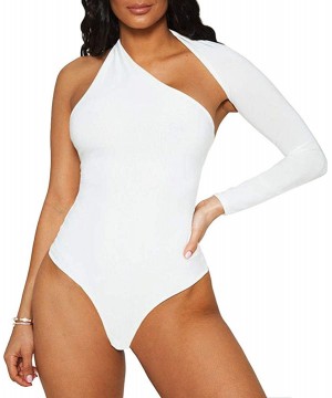 Shapewear Womens Sexy Bodysuit for Women Off One Shoulder Long Sleeve Backless Bodysuit - White - CC18RULZ9CA