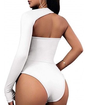 Shapewear Womens Sexy Bodysuit for Women Off One Shoulder Long Sleeve Backless Bodysuit - White - CC18RULZ9CA