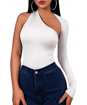 Shapewear Womens Sexy Bodysuit for Women Off One Shoulder Long Sleeve Backless Bodysuit - White - CC18RULZ9CA