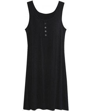 Nightgowns & Sleepshirts Women's Sleeveless Buttons Decor Long Tank Built-in Bra Casual Sleepwear Dress - S1-black - C21802IO8IQ