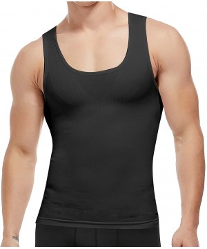 Shapewear Men Shapewear Vest Seamless Abdomen Slim Shirt Classic Abs Body Shaper - Black - Vest Control - CM18UE8REQN