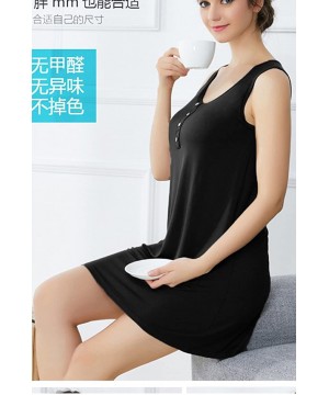 Nightgowns & Sleepshirts Women's Sleeveless Buttons Decor Long Tank Built-in Bra Casual Sleepwear Dress - S1-black - C21802IO8IQ