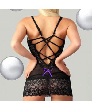 Robes Womens Transparent Mesh Bodycon Sexy Bow Lace Racy Underwear Spice Clubwear Lingerie Sets Gift for Wife - Purple - CN18...