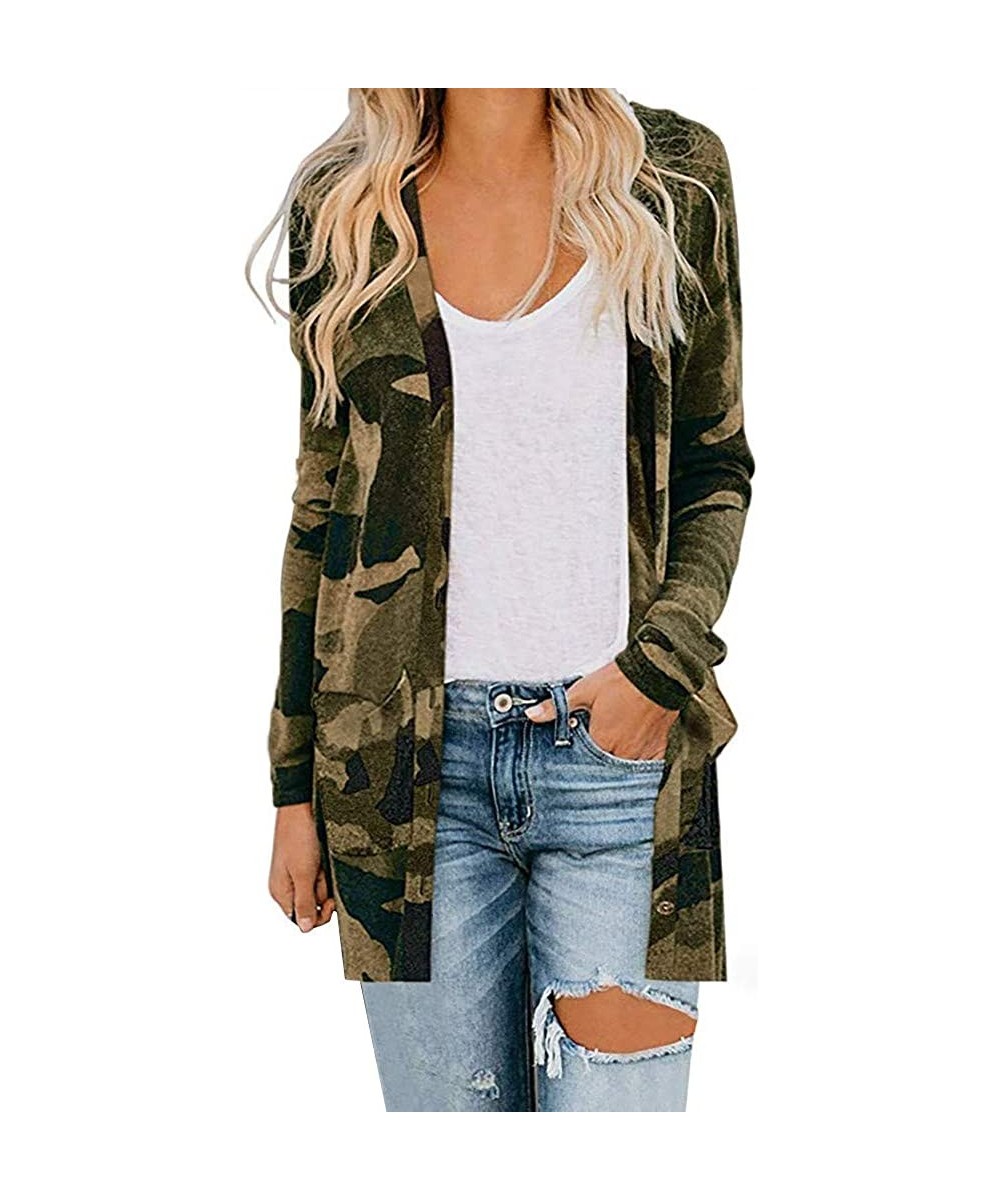 Baby Dolls & Chemises Women's Cardigan Coat Plus Size Long Sleeve Print Coat Outerwear with Pockets - Green - CG192275KMI