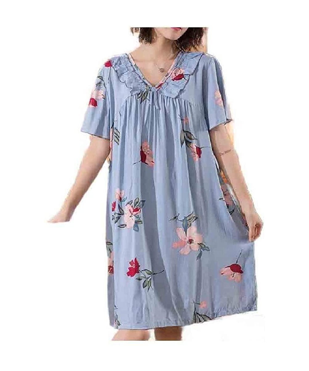 Nightgowns & Sleepshirts Women's Printed V-Neck Plus Size Short Sleeve Baggy Sleepwear - As2 - CA19000762C