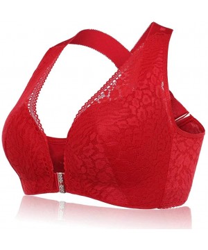 Slips Women's Front Closure Extra-Elastic Large Criss Cross Shaping Posture Lift Bra - Red - CK18YHI6LTC