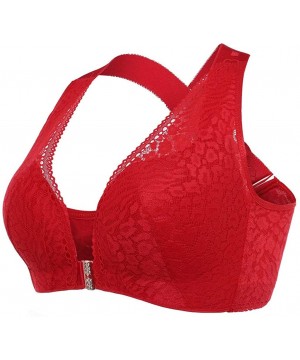 Slips Women's Front Closure Extra-Elastic Large Criss Cross Shaping Posture Lift Bra - Red - CK18YHI6LTC