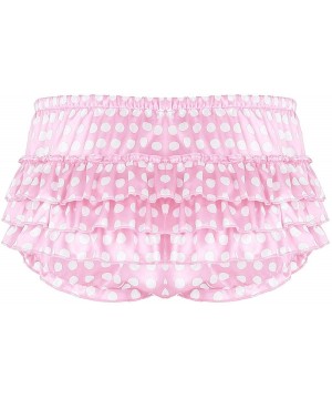 Briefs Mens Sissy Crossdress Lingerie Underwear Satin Ruffled Tiered Skirted Panties Briefs - Pink Polk Dot - C119DRTZ0U5