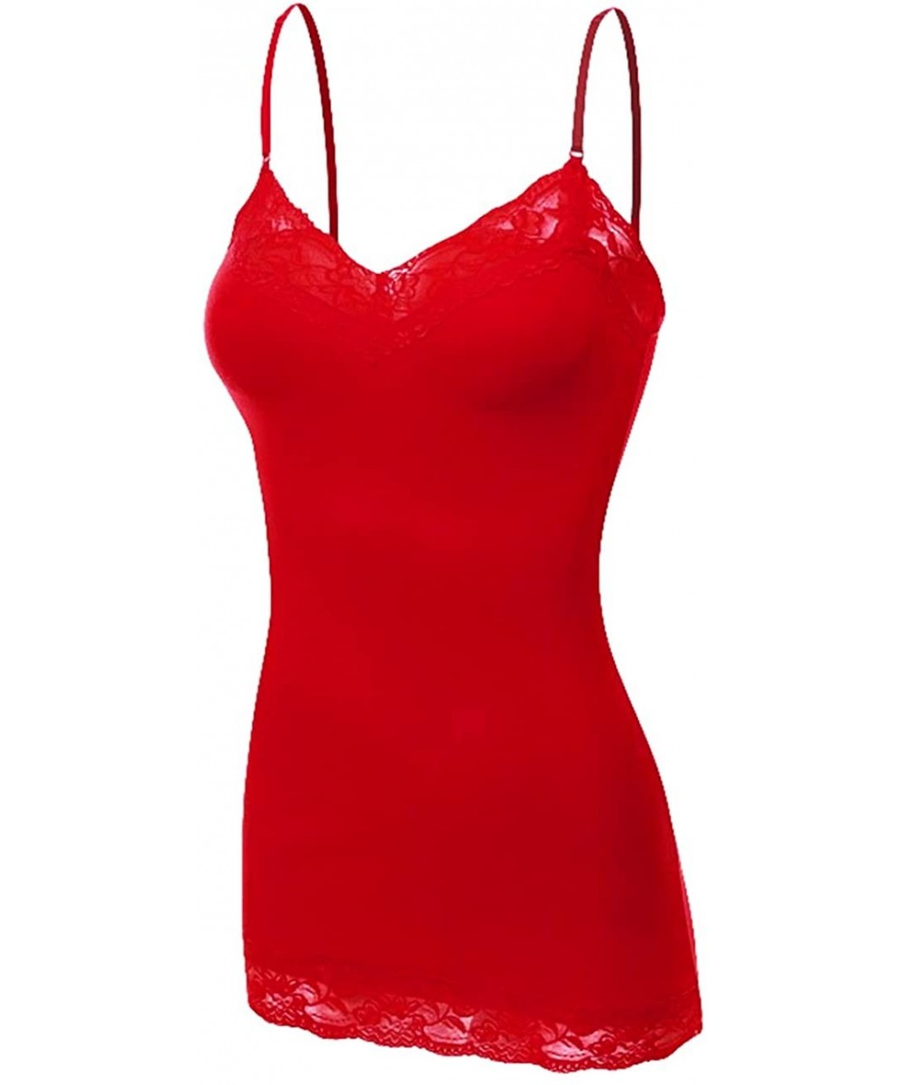 Camisoles & Tanks Women's Lace Neck Camisole Top- Sizes Small Thru XXX-Large - Scarlet Red - CZ17YI869HT