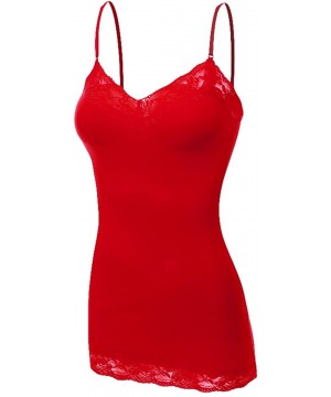 Camisoles & Tanks Women's Lace Neck Camisole Top- Sizes Small Thru XXX-Large - Scarlet Red - CZ17YI869HT